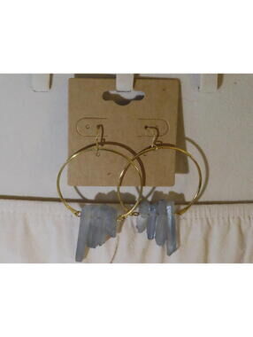 Solid Gold Hoop Earrings with Blue Crystal